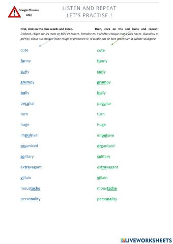 5eme U1 - Vocabulary