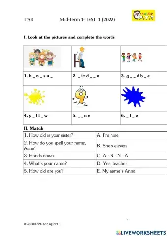 Ta3- mid term s1 test 1  (2022)