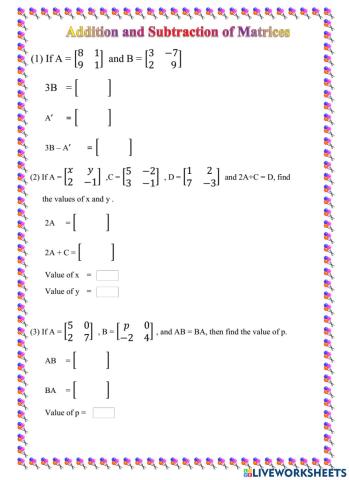 Addition and substraction of matrices