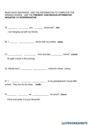 Present Continuous Practice