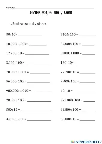 Disiones con la unidad seguida de ceros