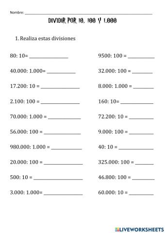 Disiones con la unidad seguida de ceros