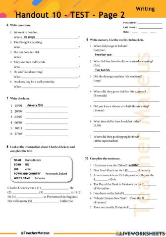 Handout 10 - TEST - Page 2 - Writing