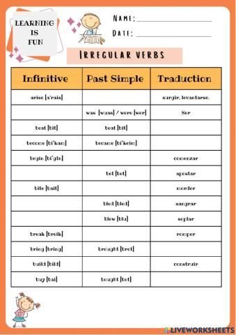 Irregular verbs (infinitive and past simple)