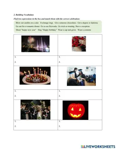 Celebrations vocabulary