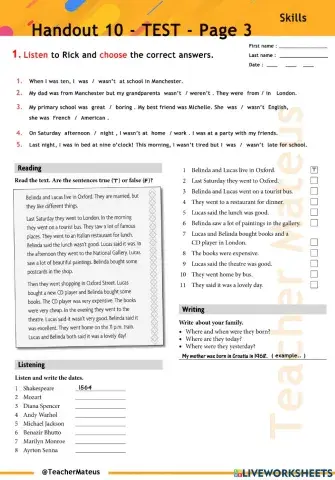 Handout 10 - TEST - Page 3 - Reading and Listening