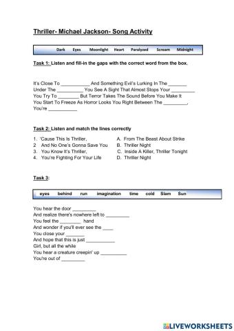 Thriller- Song Activity