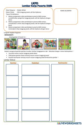 Lkpd akhlak terpuji tanggung jawab