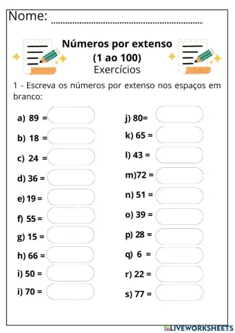 Números de 1 ao 100