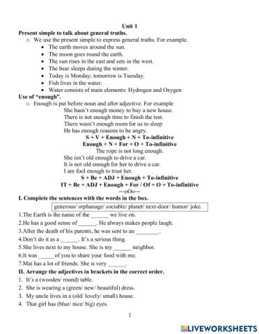 Review Unit 1 Friends grade 8