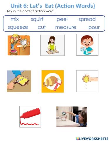 Food Preparation Action Words