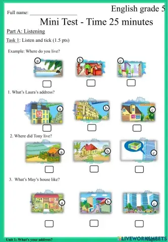 Mini Test 1 Listening for grade 4