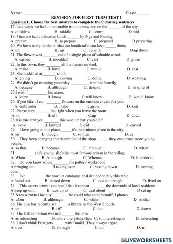 Revision for 1st midterm Test English 9