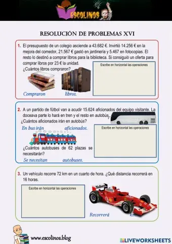 Matemáticas 5º. Resolución de problemas XVI