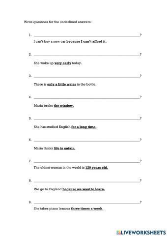 Wh words Write Questions