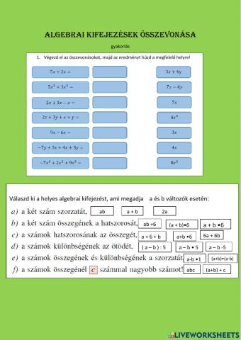 Algebrai kifejezések összevonása