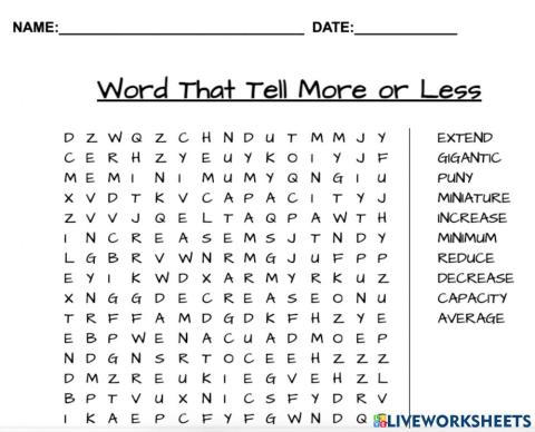 More or Less Word Search