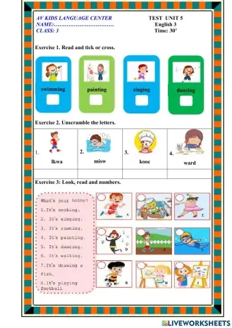 PBT Test Unit 5 (Tiếng Anh 3) Mrs.Thuy