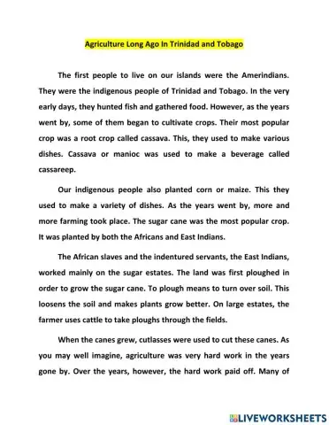 Agriculture Long Ago in Trinidad and Tobago