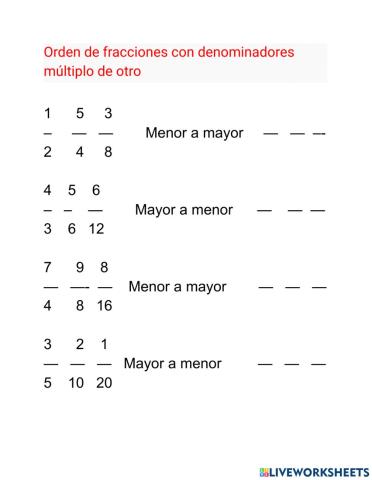 Orden de fracciones con denominador múltiplo de otro