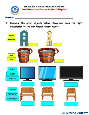 Pre-Kindergarten Math Oct. Monthly Exam