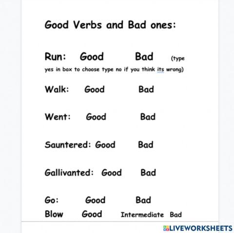 Good verbs and Bad verbs