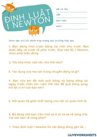 Phiếu bài tập-đl 1 newton