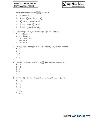 Posttest reguler ptn 2022 matipa3