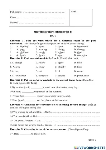 Mid-term 1 english 6