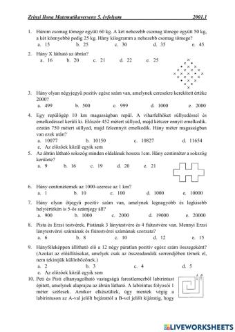 Zrínyi matematikaverseny 5. 2001.1