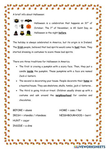 Halloween reading comprehension