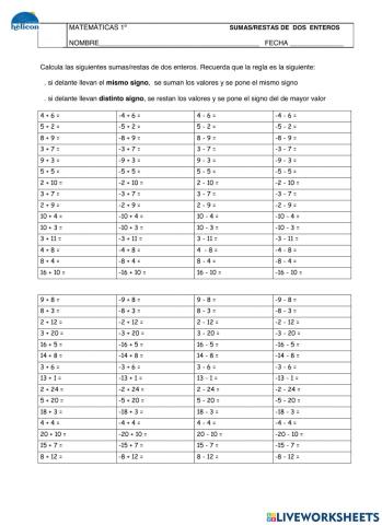 Sumas, restas enteros 2ª parte