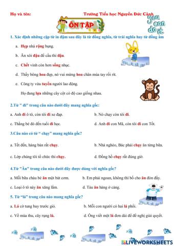 Từ đồng âm, nghĩa gốc, nghĩa chuyển tuần 7