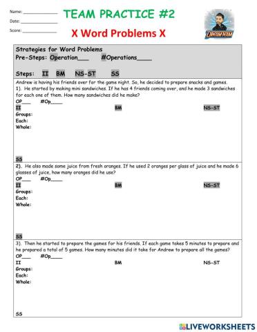 TEAM PRACTICE -2                    X Word Problems X
