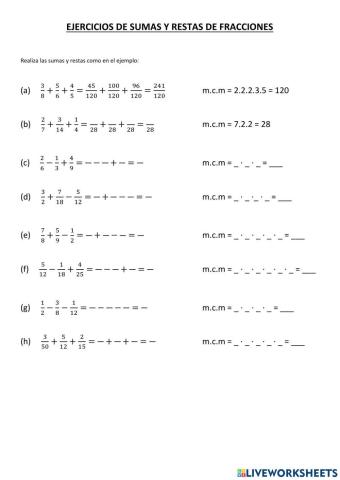SUMA y RESTA fracciones 1º y 2º ESO