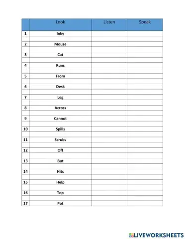 Inky Red Level Word Bank