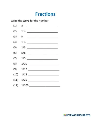 Fractions (Practice Spelling the Words)