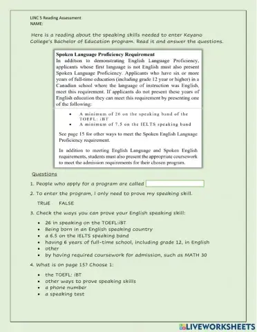 CLB 5 Reading Assessment