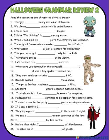 Halloween Grammar Review for Intermediate Ss