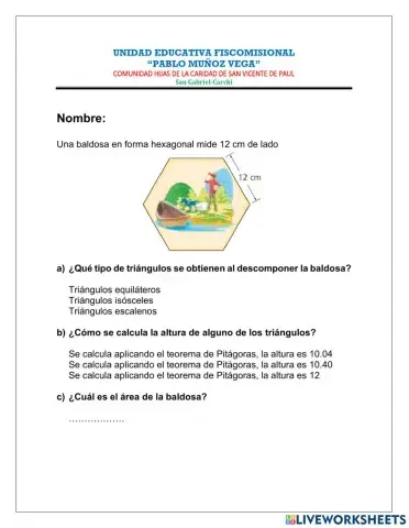 Calcular el área de polígonos regulares por descomposición en triángulos