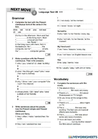 Next Move two Unit two Test 2B