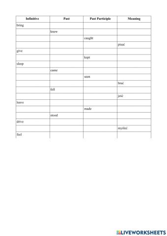Irregular verbs test