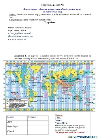 8 клас ПР 3 Аналіз карти годинних поясів світу. Розв'язування задач на визначення часу