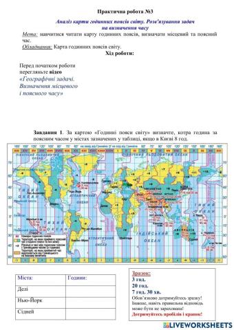 8 клас ПР 3 Аналіз карти годинних поясів світу. Розв'язування задач на визначення часу