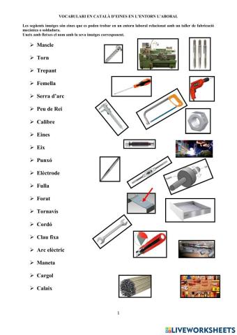 Vocabulari català eines taller fabricació mecànica soldadura