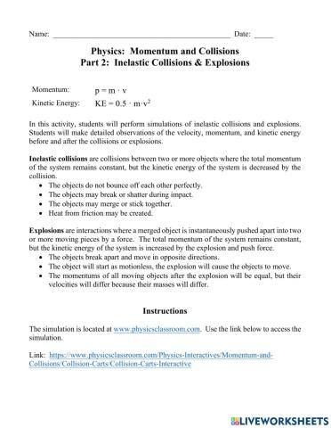 Simulation Inelastic Collisions & Explosions