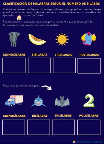CLASIFICACIÓN DE PALBRAS SEGÚN SU NÚMERO DE SÍLABAS