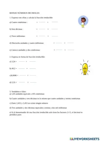 Números decimales y fracciones