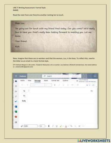 CLB 5 Writing Assessment Formal Email