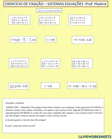 Sistemas de Equações